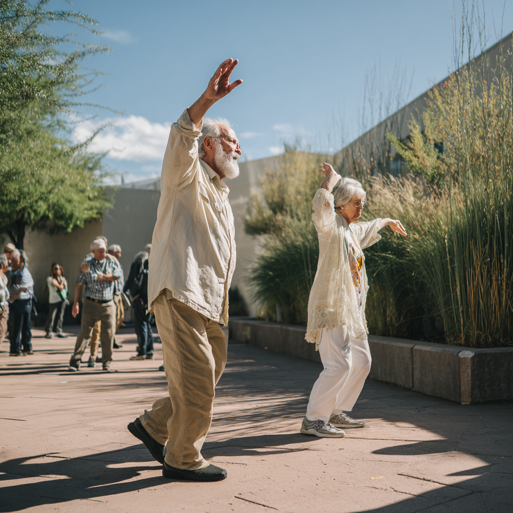 Older adults demonstrating natural movement patterns in outdoor environment